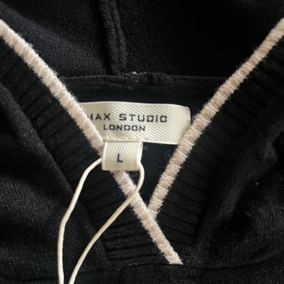 New! Max Studio Black Fine Gauge Hoodie Women’s size Large - Picture 8 of 15